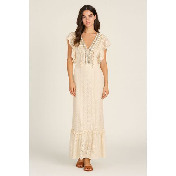 Vanessa Alexandra Ivory Lace Maxi Dress with Lining Size M NWT – Made in Italy - Picture 1 of 9